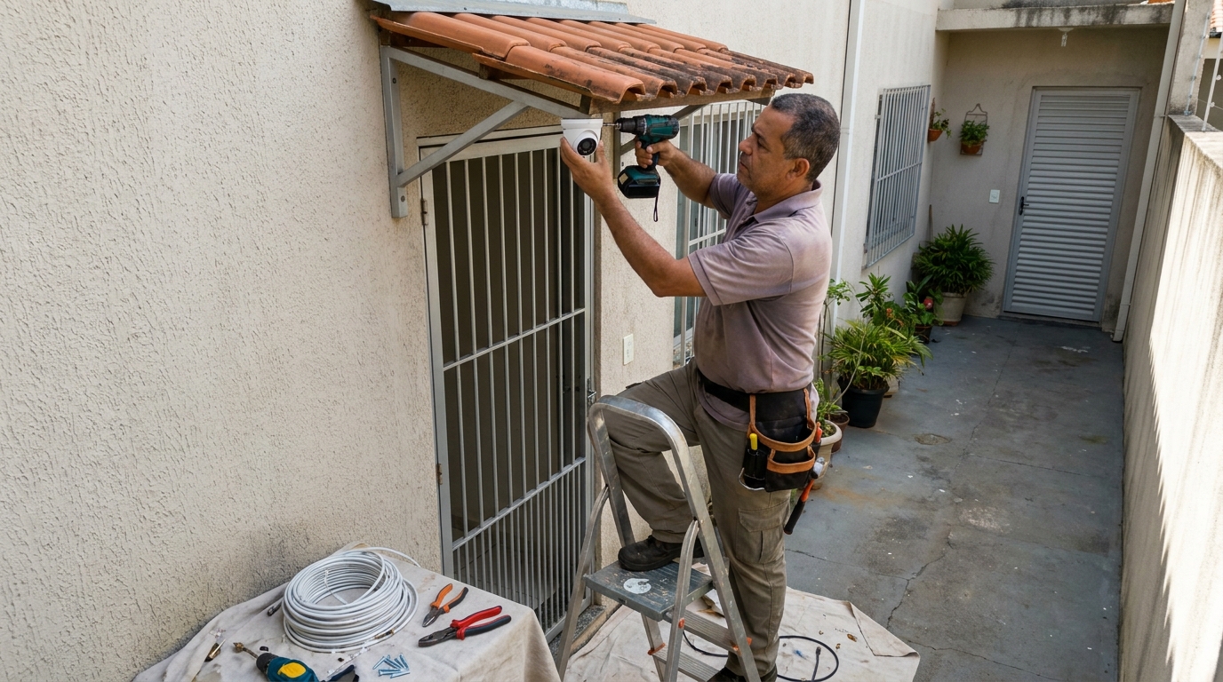 Eletricista instalando cameras de seguranca em Volta Redonda‑RJ